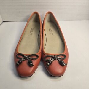 Talbots Orange Leather Ballet Flats Bow Detailing Womens Size 8.5